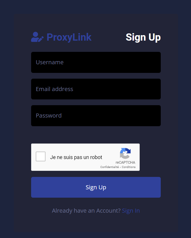 sign up proxylink
